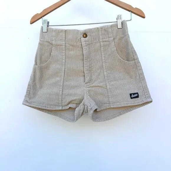 Hammies Women’s Retro High Waisted Corduroy Shorts Beige Size 28 - Picture 2 of 6